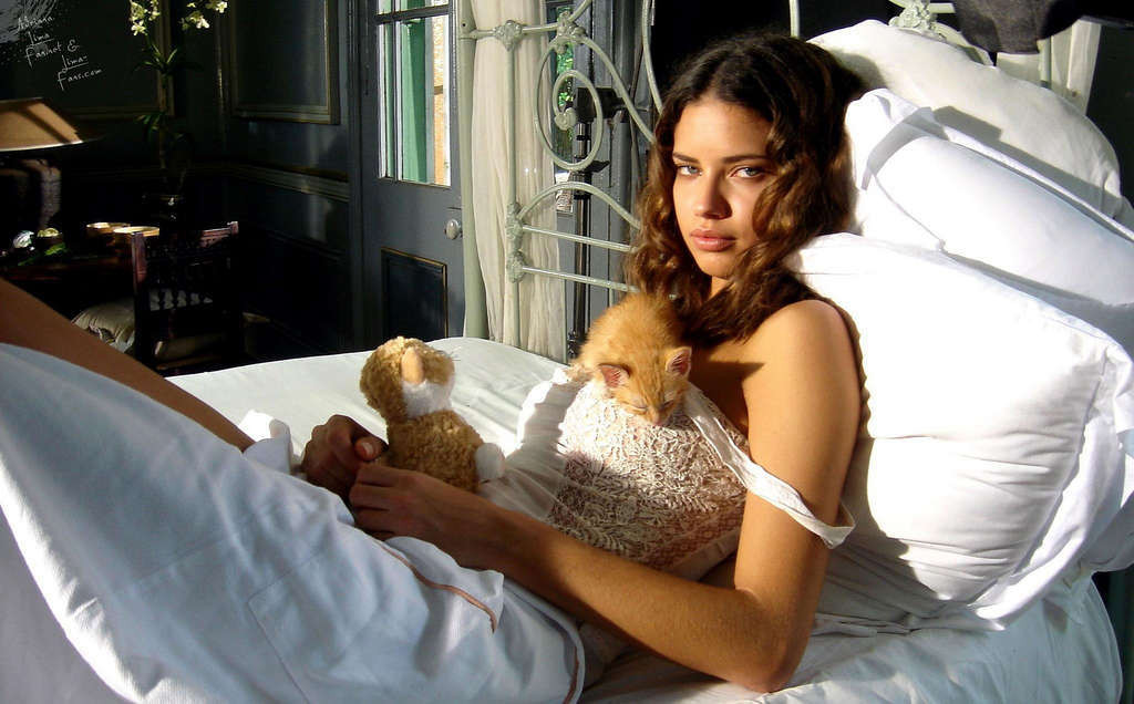 Adriana Lima lying in a bed half naked very sexy and hot photos #75348525