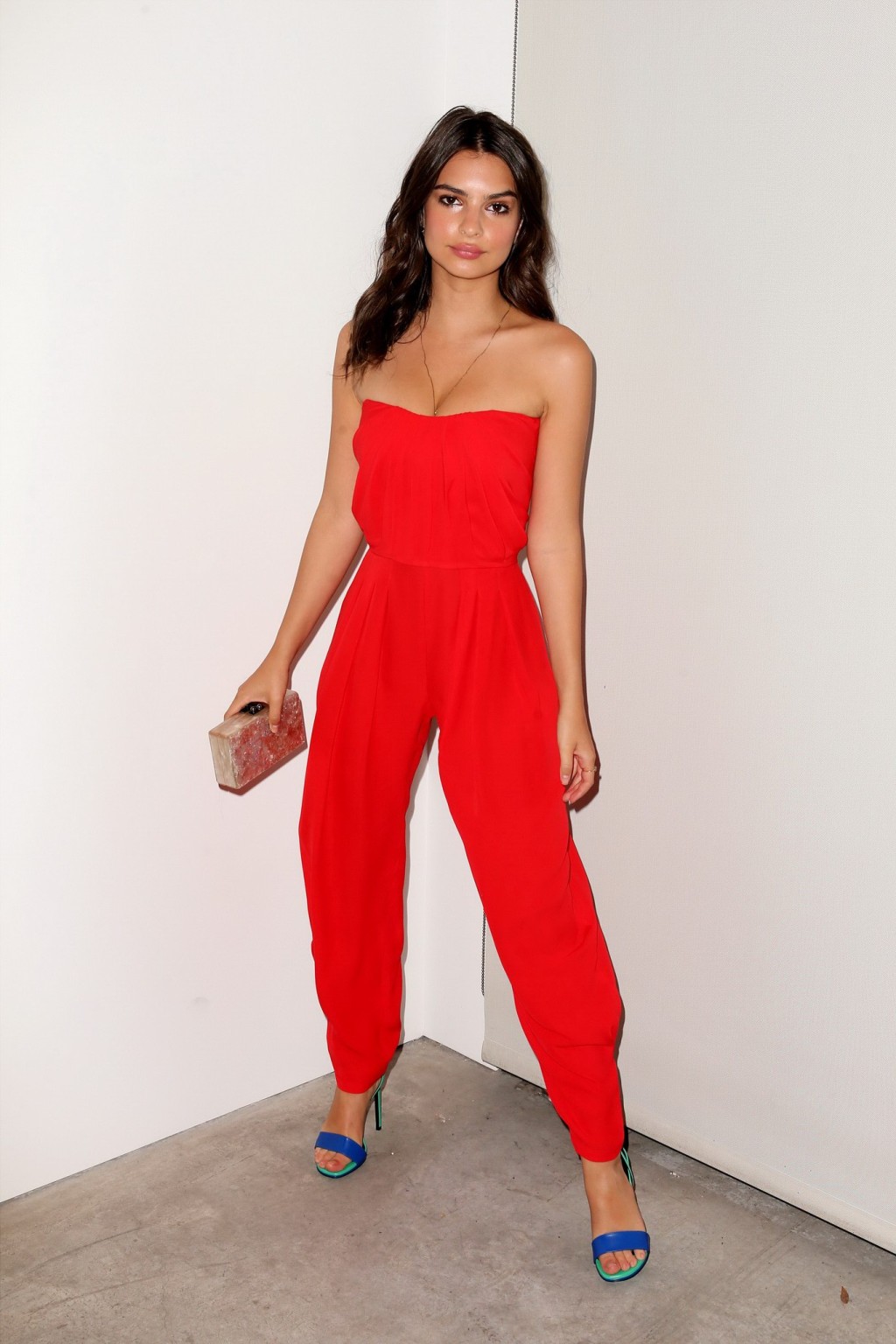 Busty Emily Ratajkowski wearing a strapless jumpsuit at Narciso Rodriguez Bottle #75196972