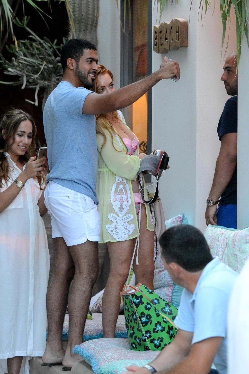 Lindsay Lohan wearing pinkish bikini in Mykonos Greece #75156635