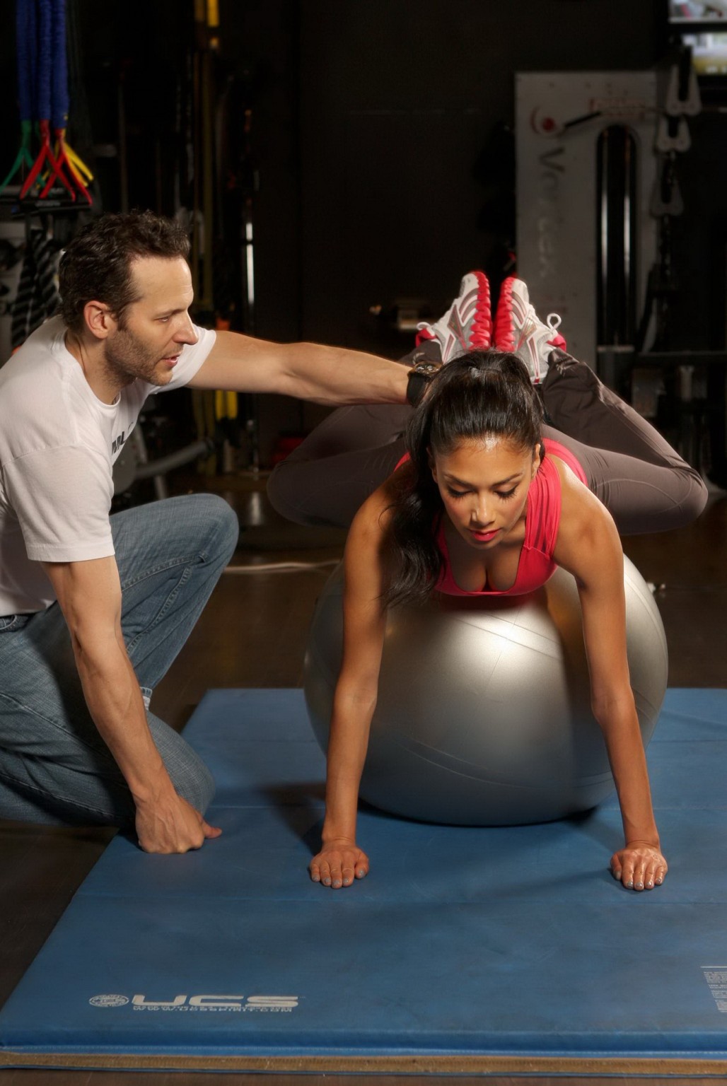 Nicole Scherzinger working out in a skimpy red top and tights at a photoshoot in #75219629