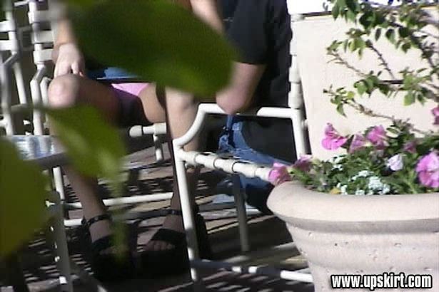 Tight Pink Panty Upskirt Shots Outdoors on a Patio #78684516