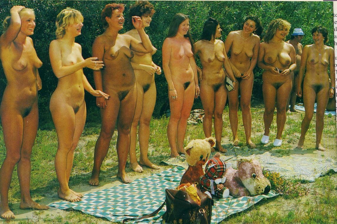 Vintage beach nudist flashing pussies in public #70974363