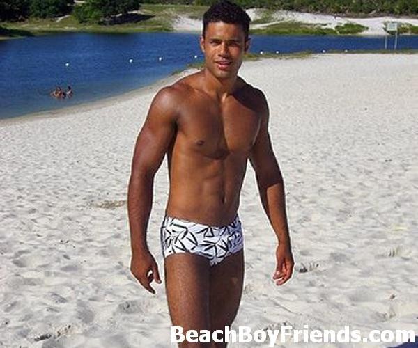 Young guys with hot bodies teasing well on the beach for fun #76946050
