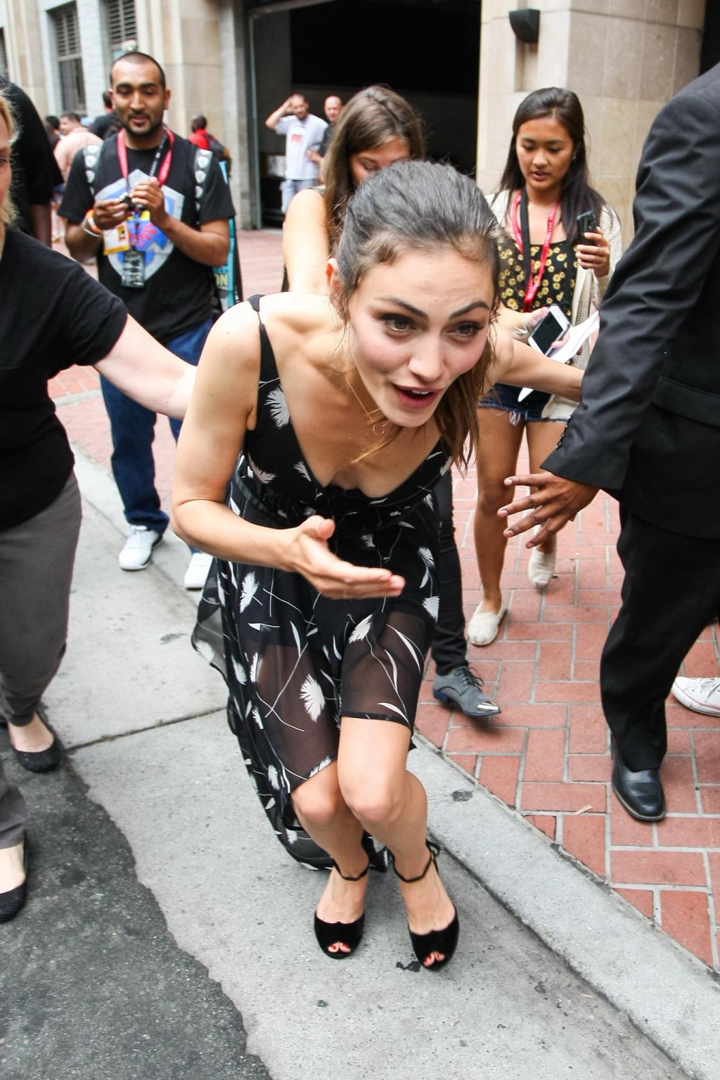 Phoebe Tonkin braless downblouse while loosing balance at Comic Con in San Diego #75189365