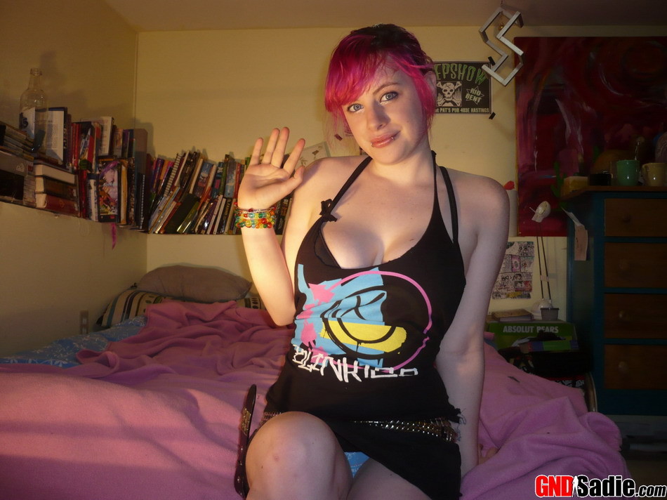 Alt punk girl Sadie stripping in bedroom #73259903