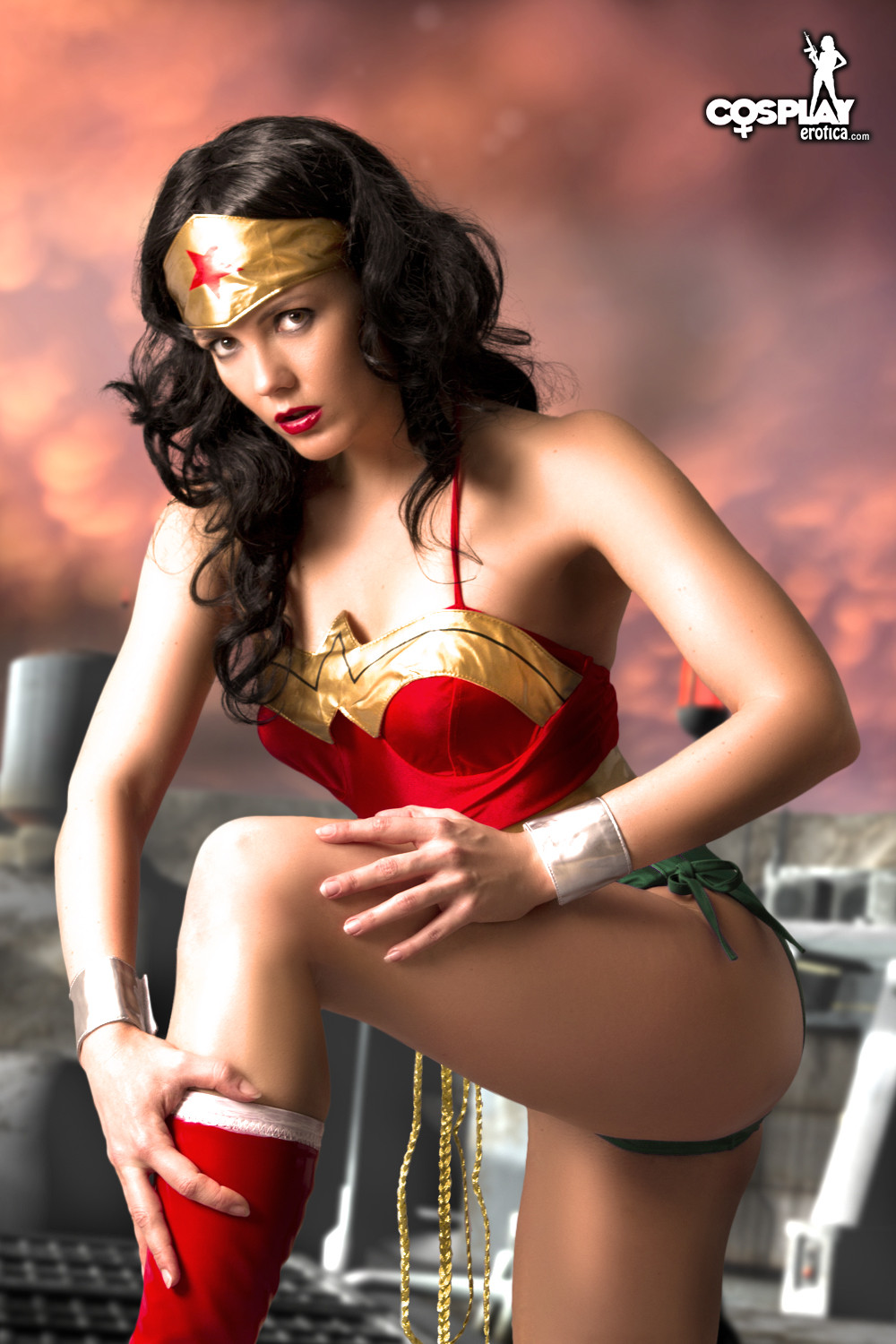 Sexy girl dressed as Wonder Woman strips naked #67370059
