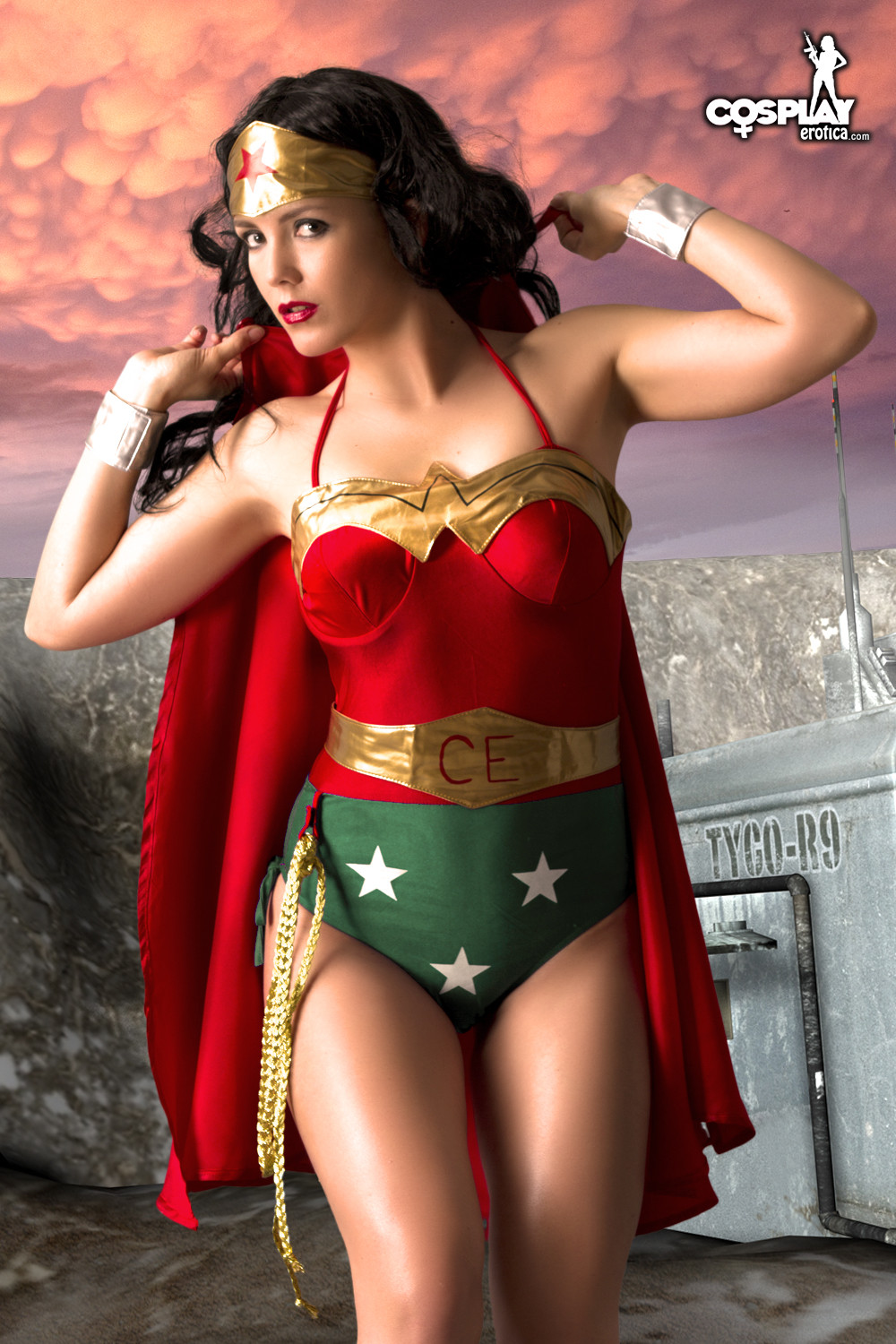 Sexy girl dressed as Wonder Woman strips naked #67370144