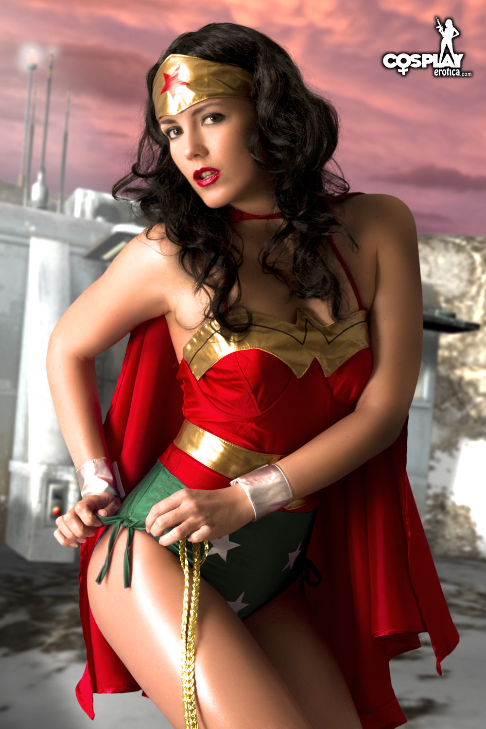 Sexy girl dressed as Wonder Woman strips naked #67370154