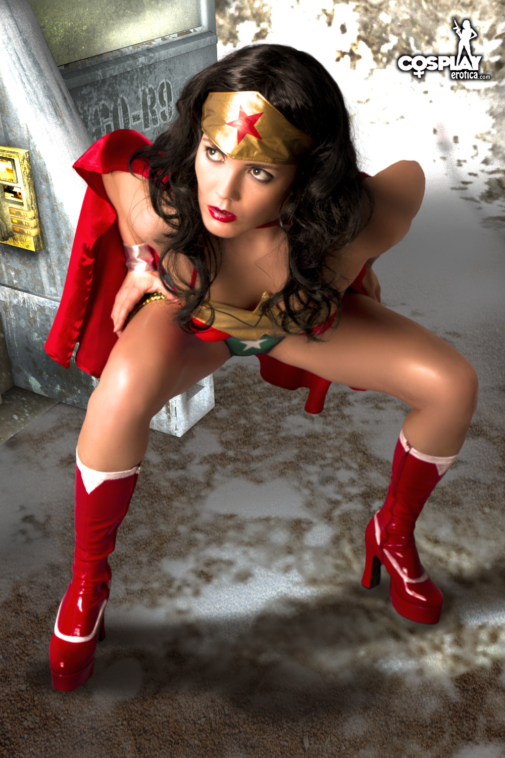 Sexy girl dressed as Wonder Woman strips naked #67370161