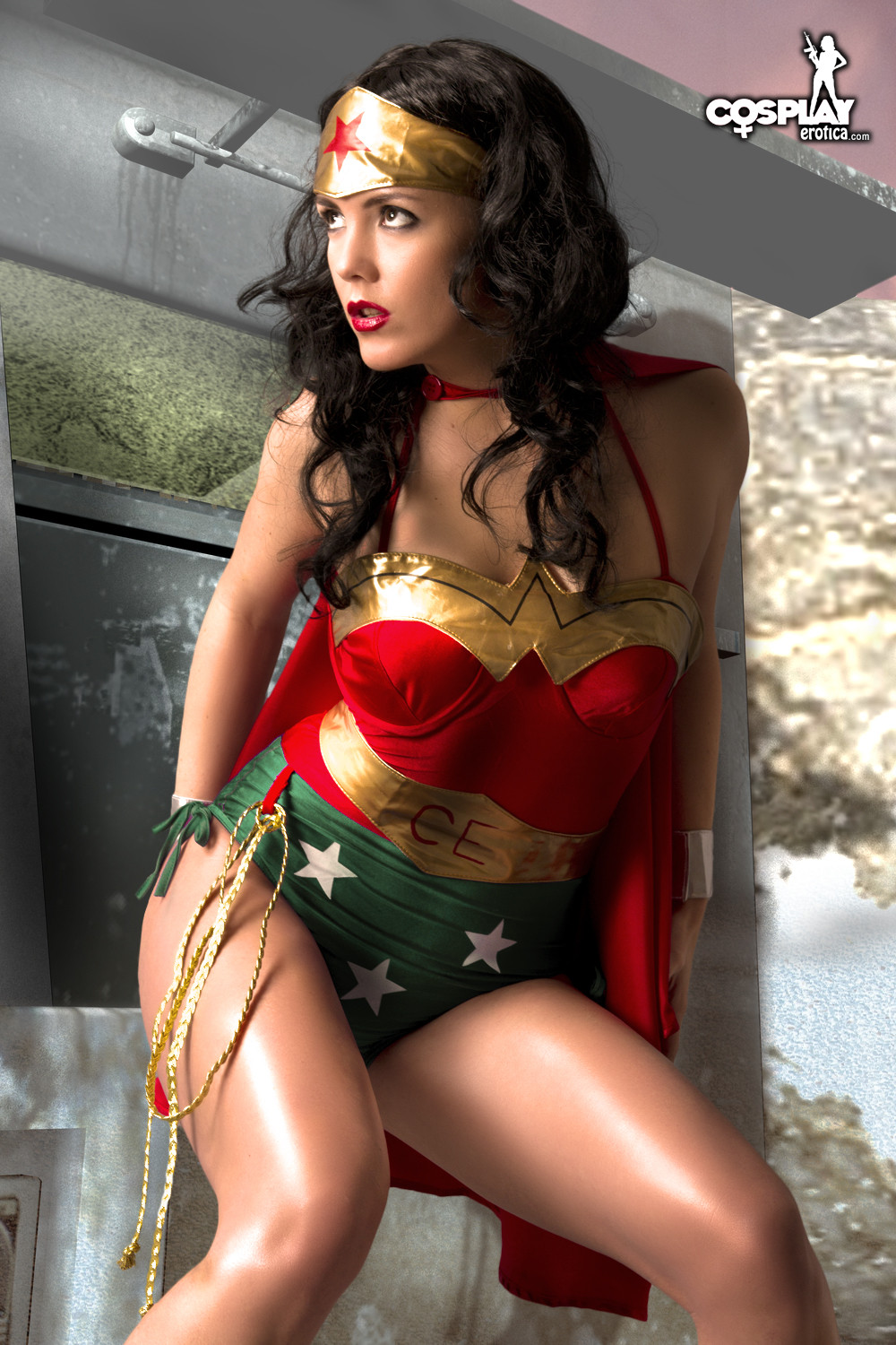 Sexy girl dressed as Wonder Woman strips naked #67370169