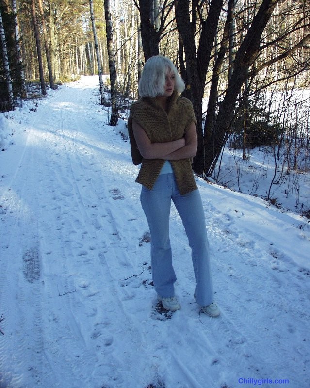 Girl bound between trees and tormented with snow #72225581
