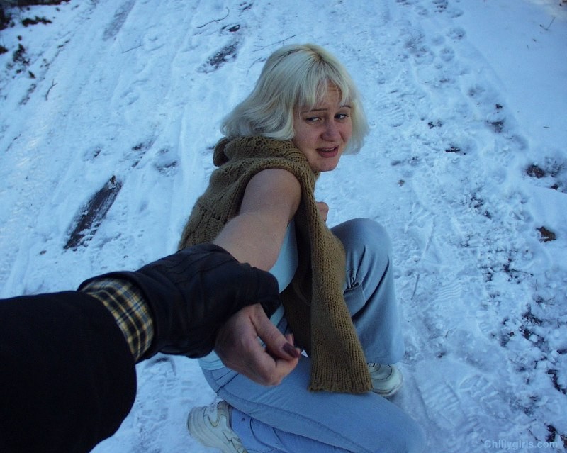 Girl bound between trees and tormented with snow #72225601