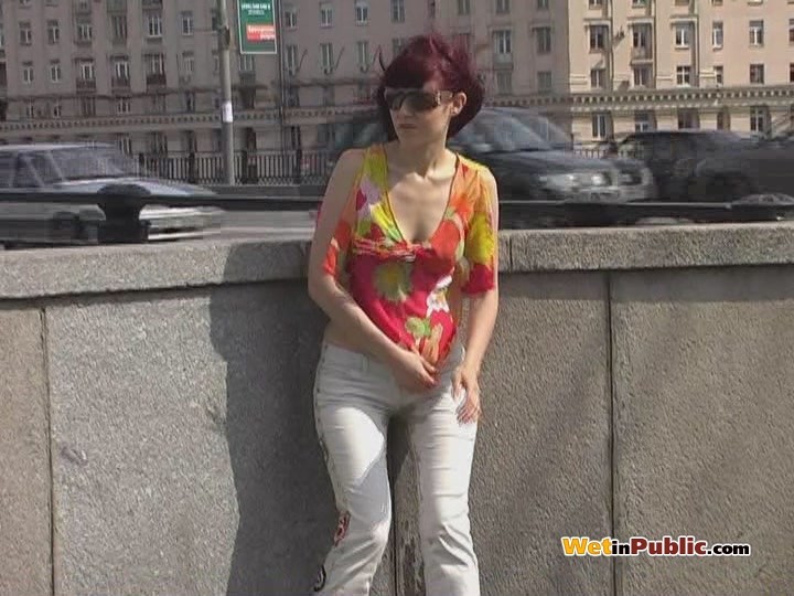 Totally pee-soaked jeans and shaven pussy of an ablush public pisser #73255265