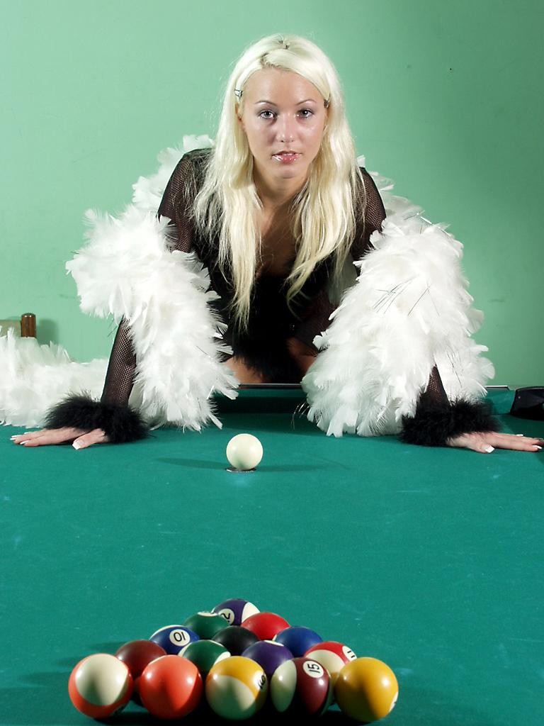 Blonde teen teasing and flashing her twat on pool table #73958688