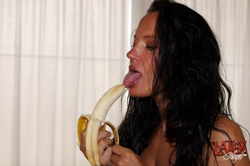 Latex Angel fucking her asshole with banana #68639028