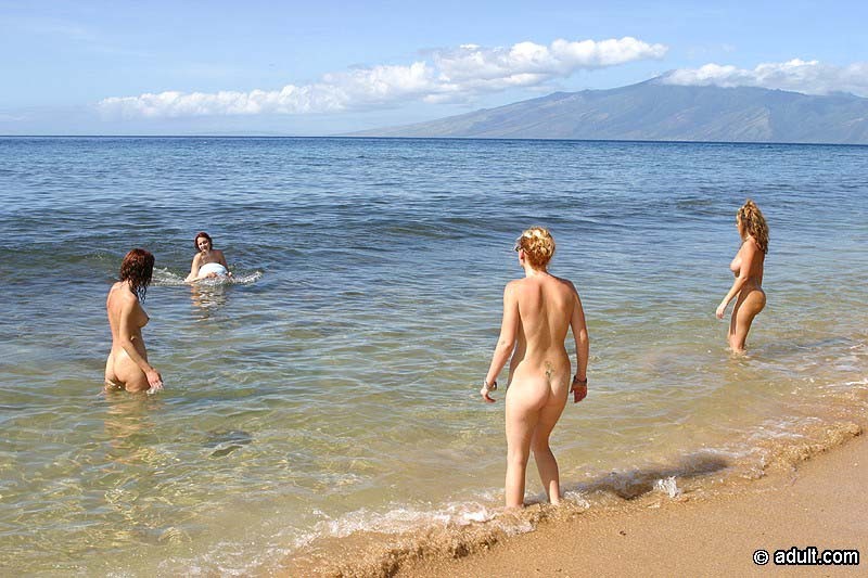 Horny bikini lesbians fooling around in nude on a tropical beach #72310103