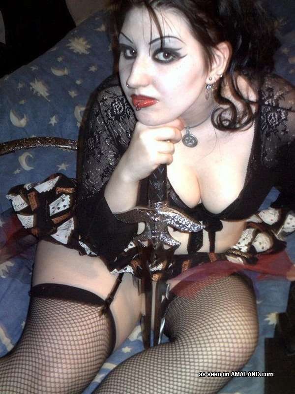 Hot goth in sexy lingerie posing slutty #68224209