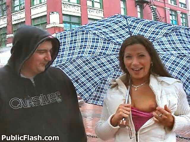 Rainy Day Titty Flasher Pleasing the Guys Downtown #78636270