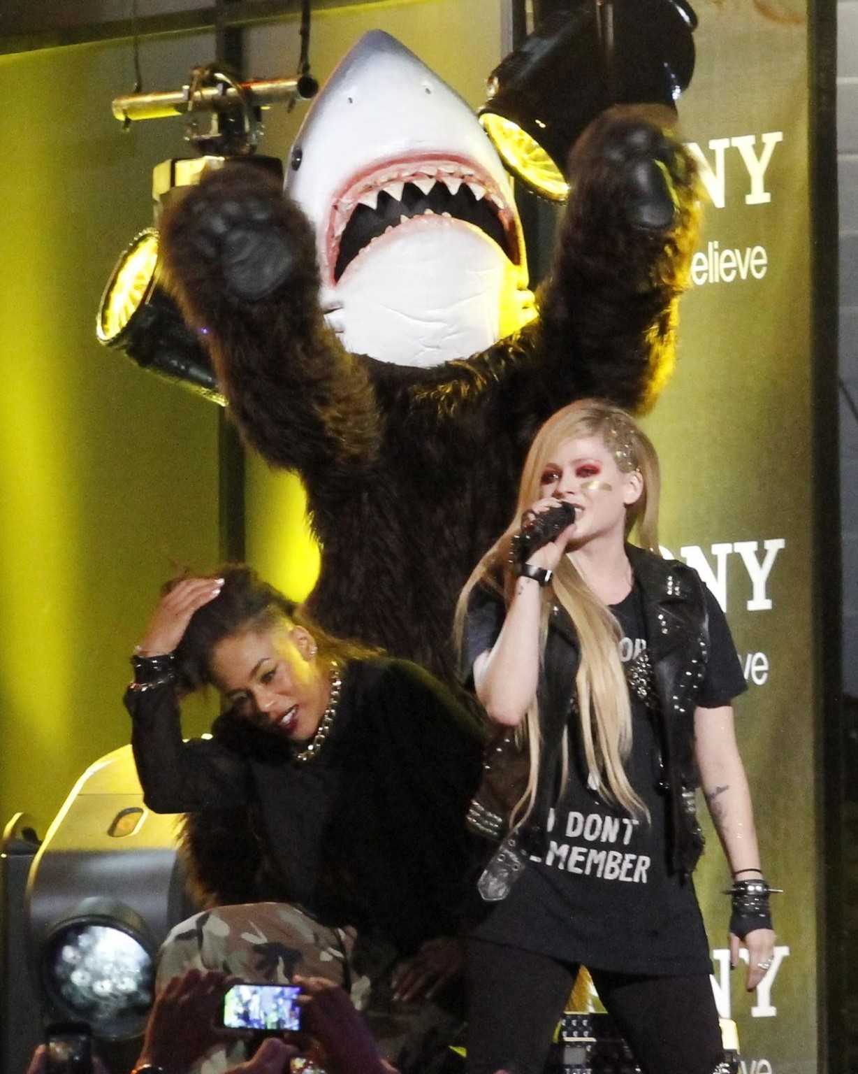 Avril Lavigne showing off her spiky bra at the 'Jimmy Kimmel Live' show in Holly #75218165