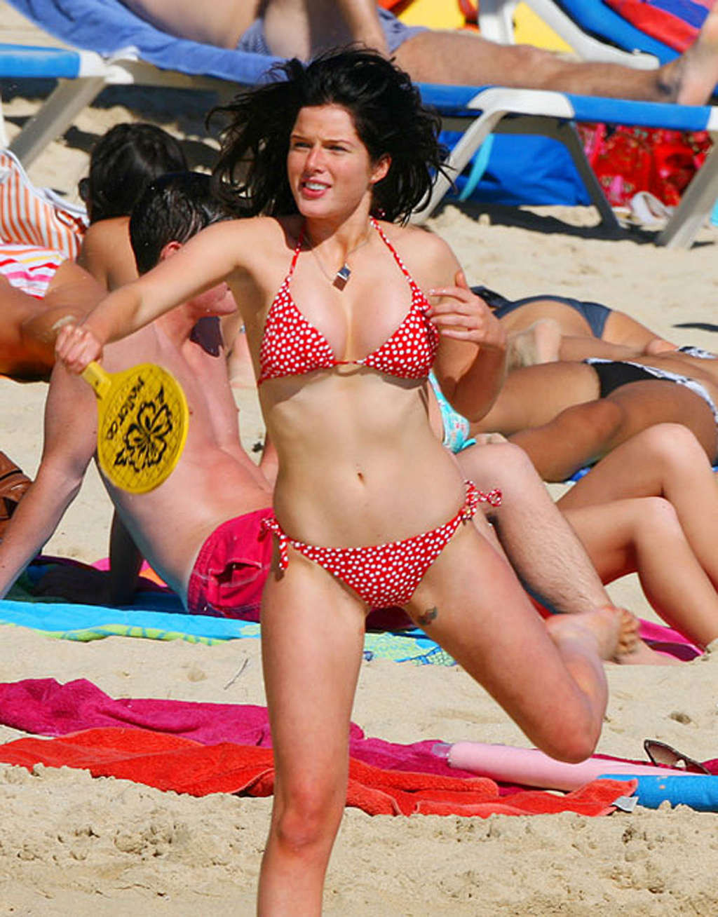 Helen Flanagan exposing sexy body and huge boobs in bikini on beach #75330560