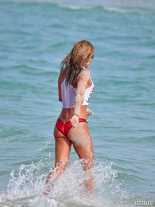 Jennifer Nicole Lee ass cleavage and hard nipples on beach #75278682