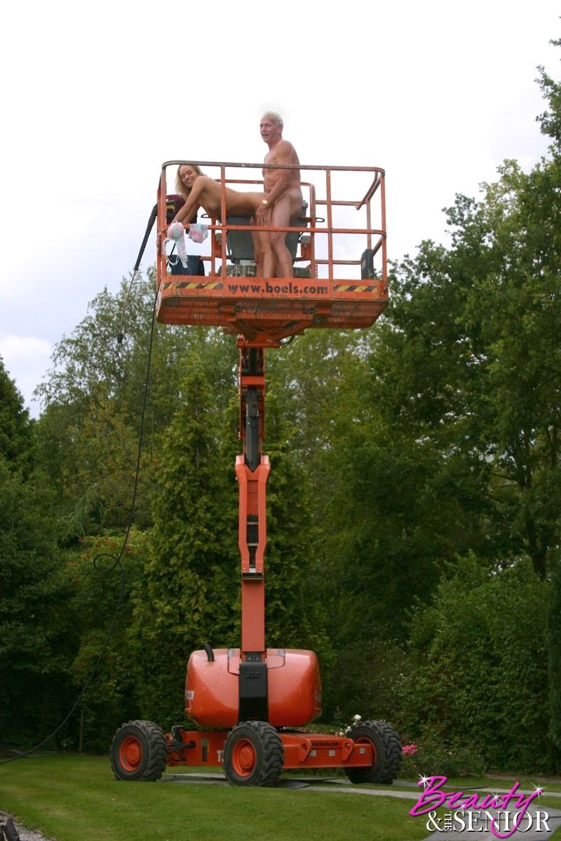 Dirty old senior bangs a teen girl in a boom lift #78468013