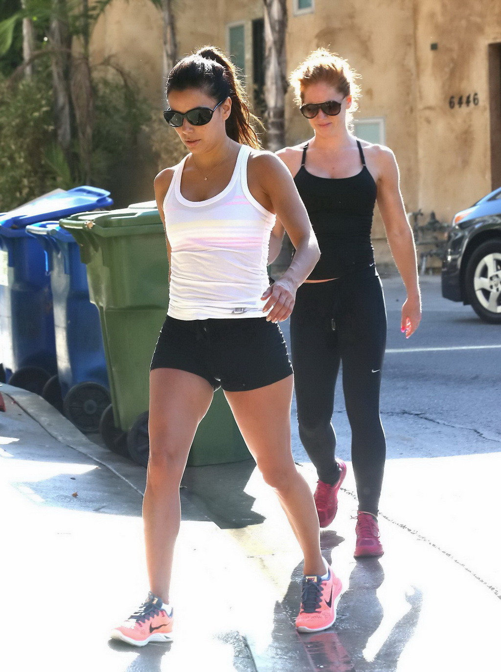 Eva Longoria wearing see-through to bra top and tight shorts while heading to th #75221150