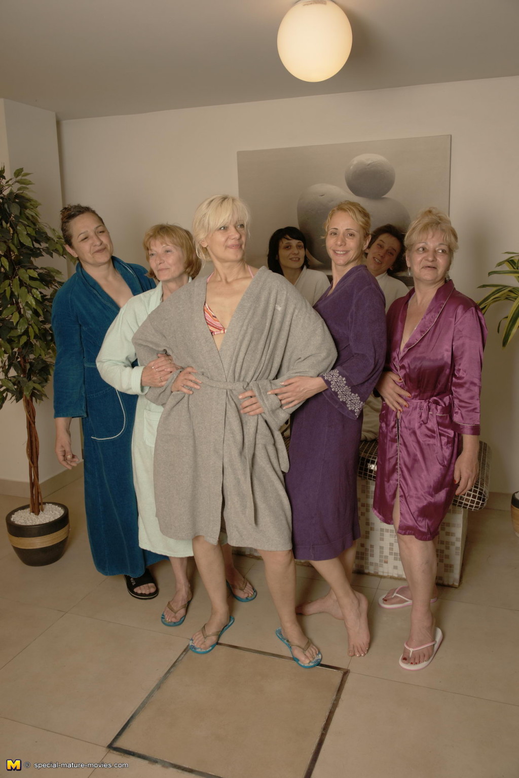 Mature ladies unwinding in an all female sauna #68629361