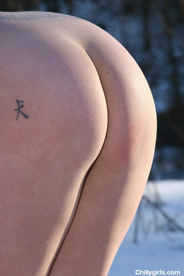 Rubia con grandes tetas posando desnuda en la nieve
 #72686807