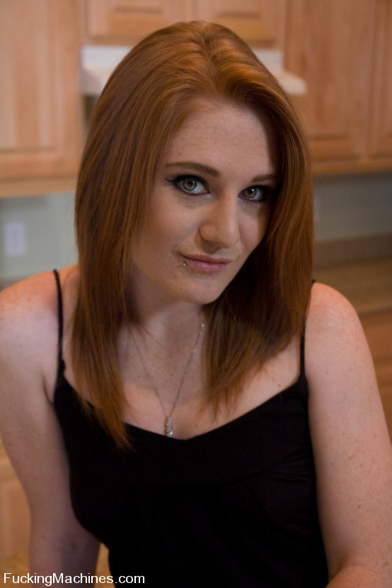 hot red head machine fucked in her own kitchen - cums like mad #76233787