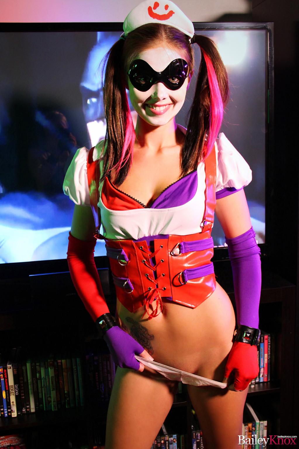 Naughty petite brunette poses like a Harley Quinn #72574423