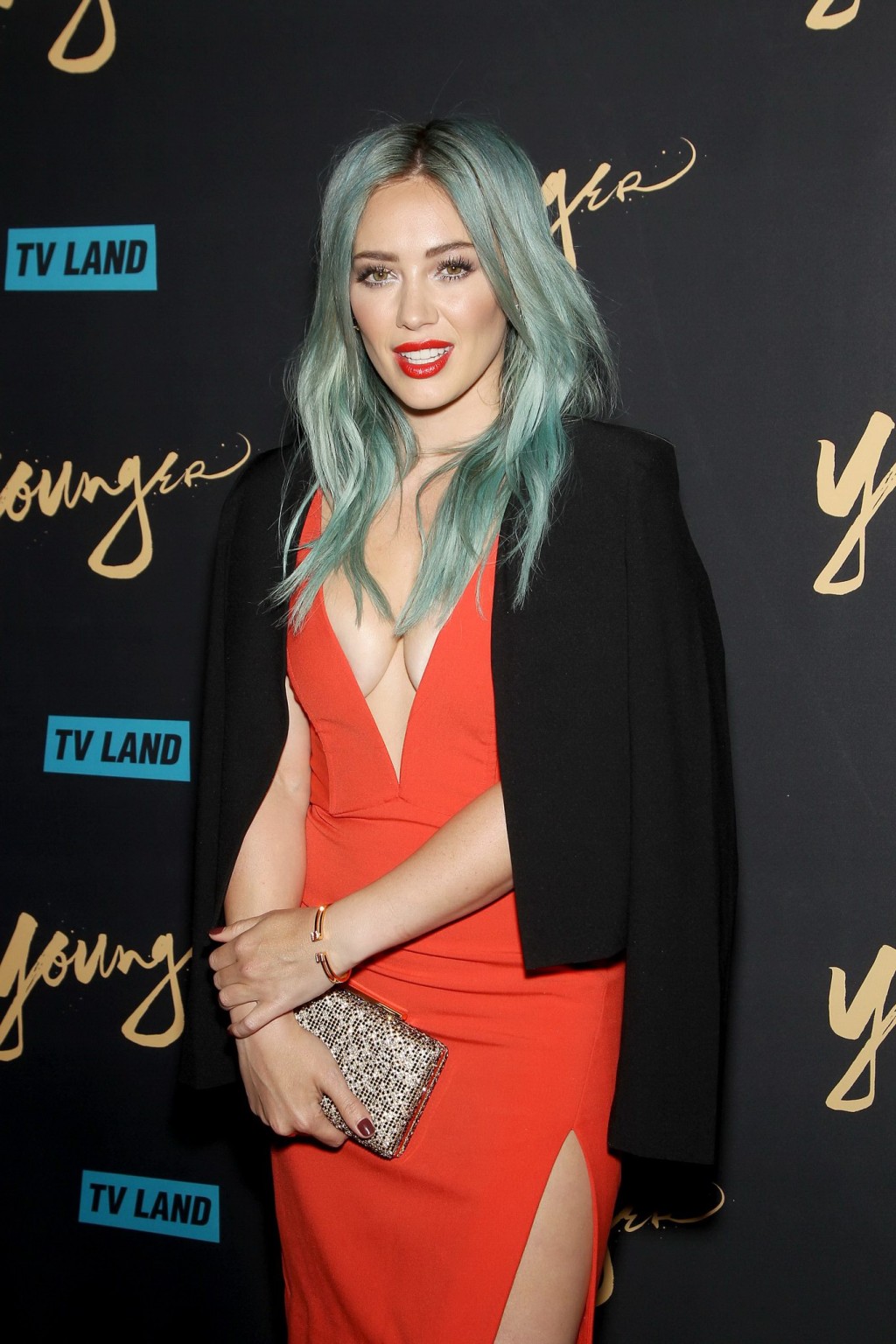 Hilary Duff showing huge cleavage braless in short red dress at the Younger prem #75168348