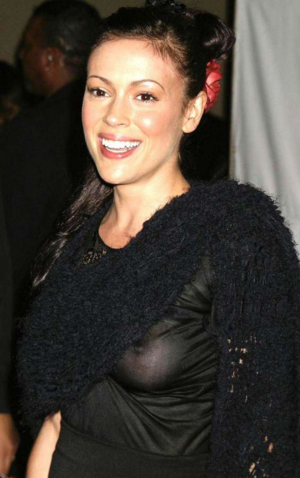 Alyssa Milano topless posing with eggs covering her tits and nipple slip paparaz #75335500