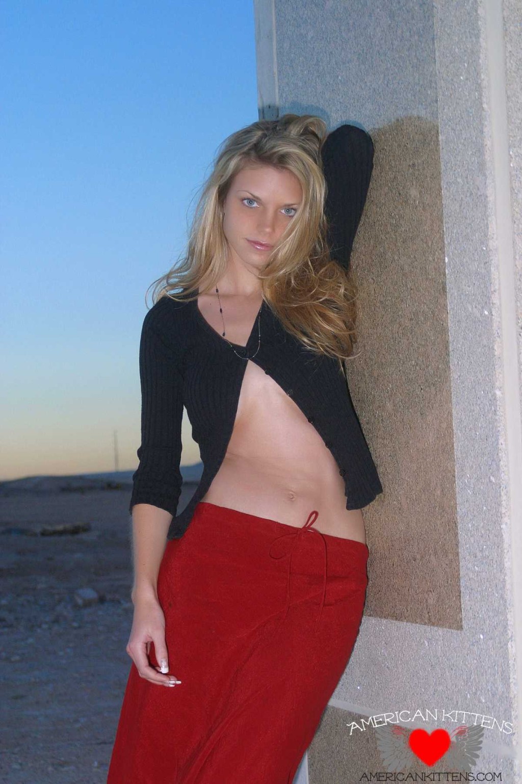 Ashley outside black top red long skirt #77151472