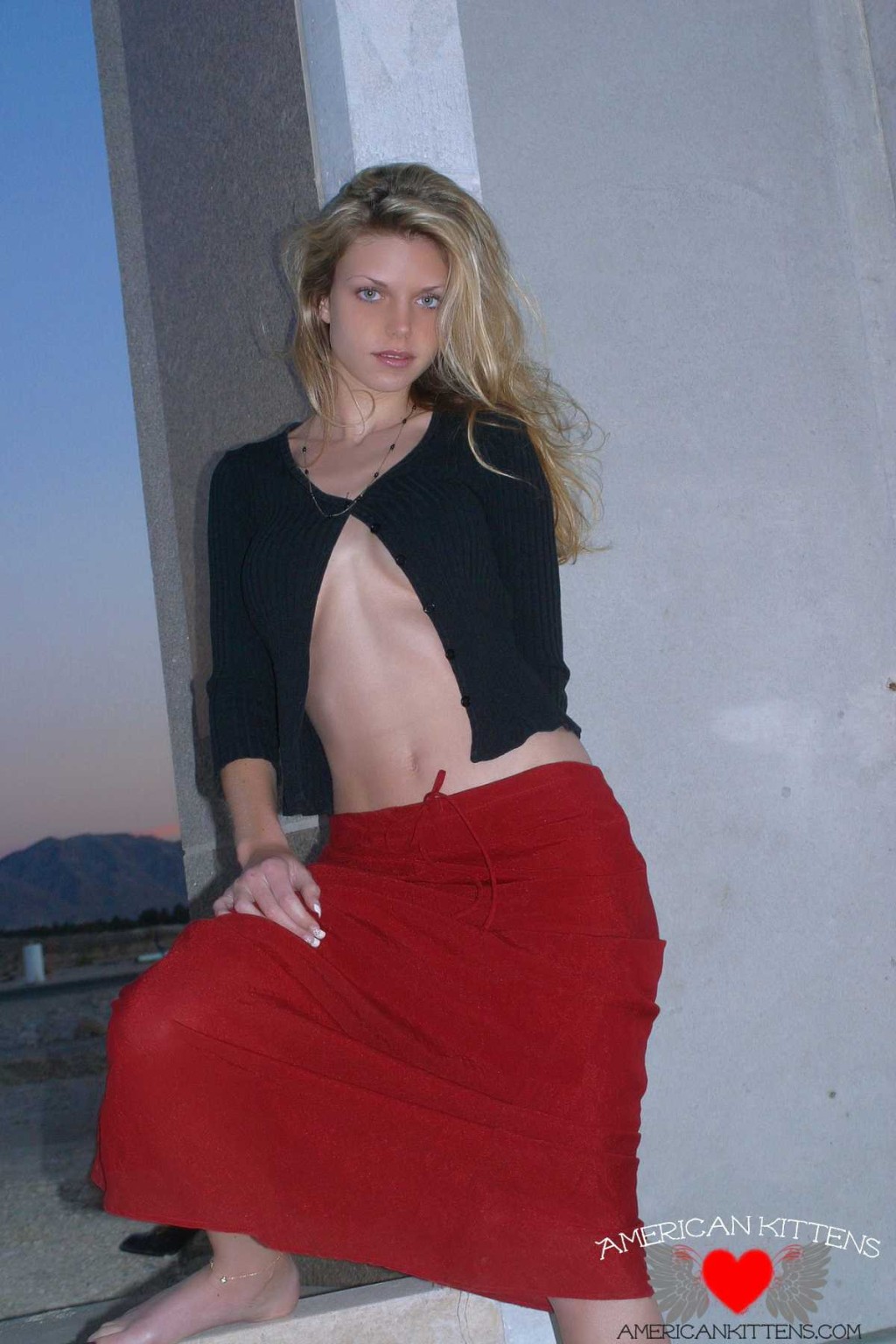 Ashley outside black top red long skirt #77151533