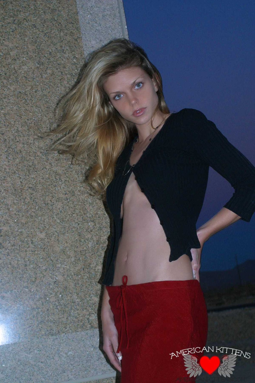 Ashley outside black top red long skirt #77151597