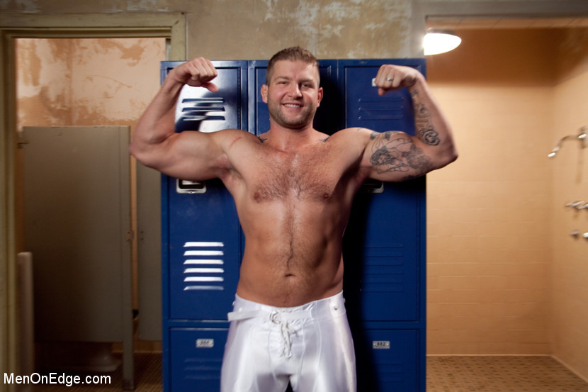 Straight rugby player gets tied up and edged in the locker room shower. #72024887
