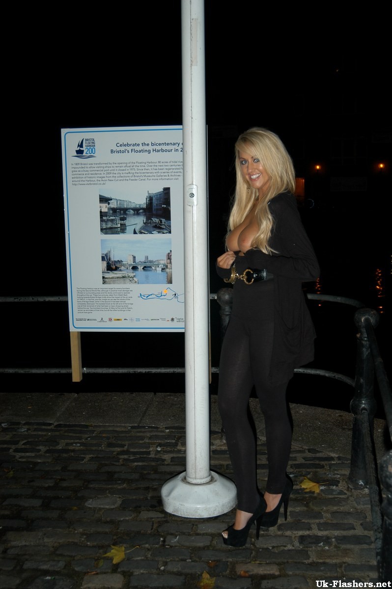 Blonde pornstar flashing big tits in Bristol with Stephanie Knight in public nud #73078856