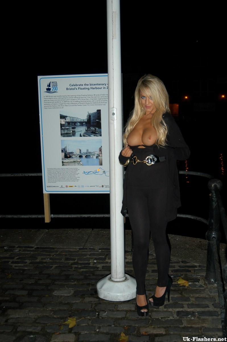Blonde pornstar flashing big tits in Bristol with Stephanie Knight in public nud #73078861