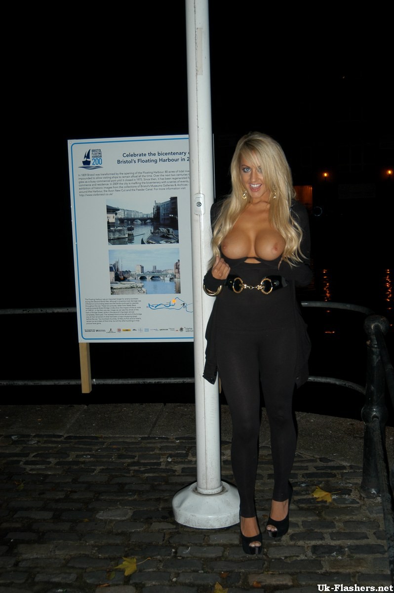 Blonde pornstar flashing big tits in Bristol with Stephanie Knight in public nud #73078879