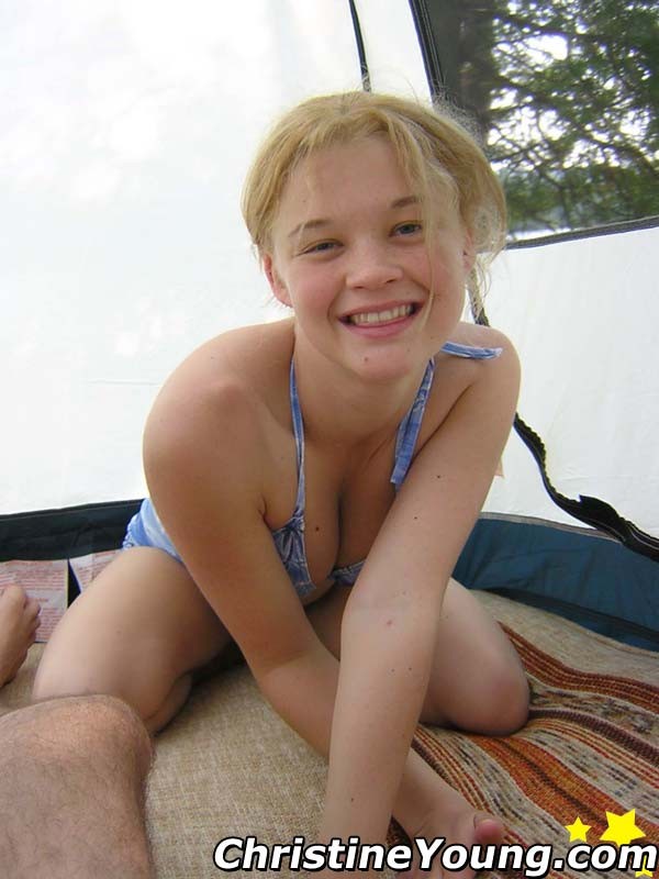 Boob-licking blonde Christine Young on a camping trip #67862646