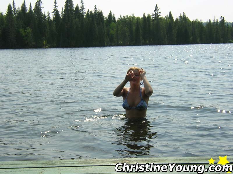 Boob-licking blonde Christine Young on a camping trip #67862662