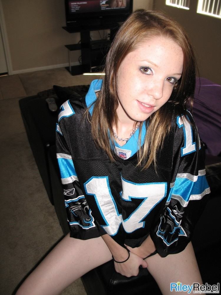 Tiny titted eighteen year old in football jersey #78768621