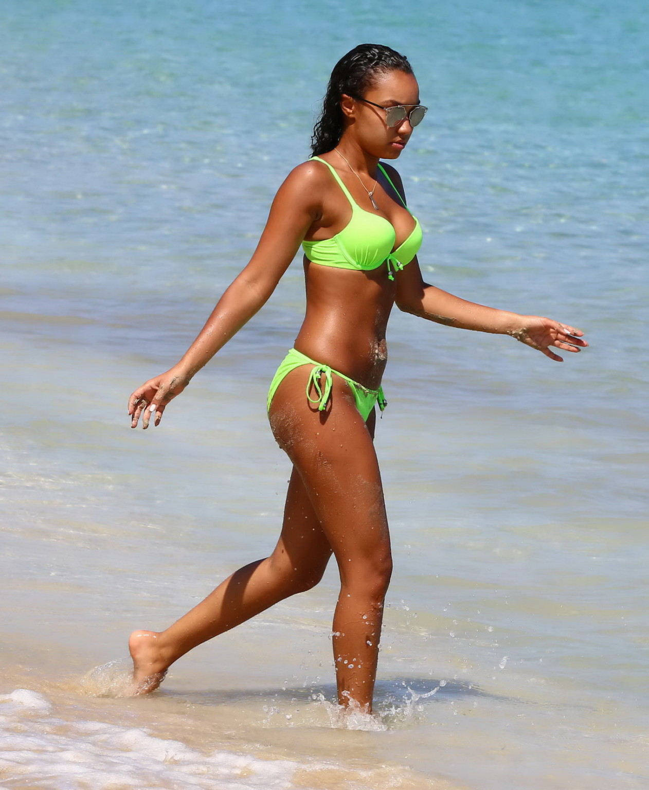 LeighAnne Pinnock busty and booty wearing skimpy green bikini on the beach in Ja #75165883