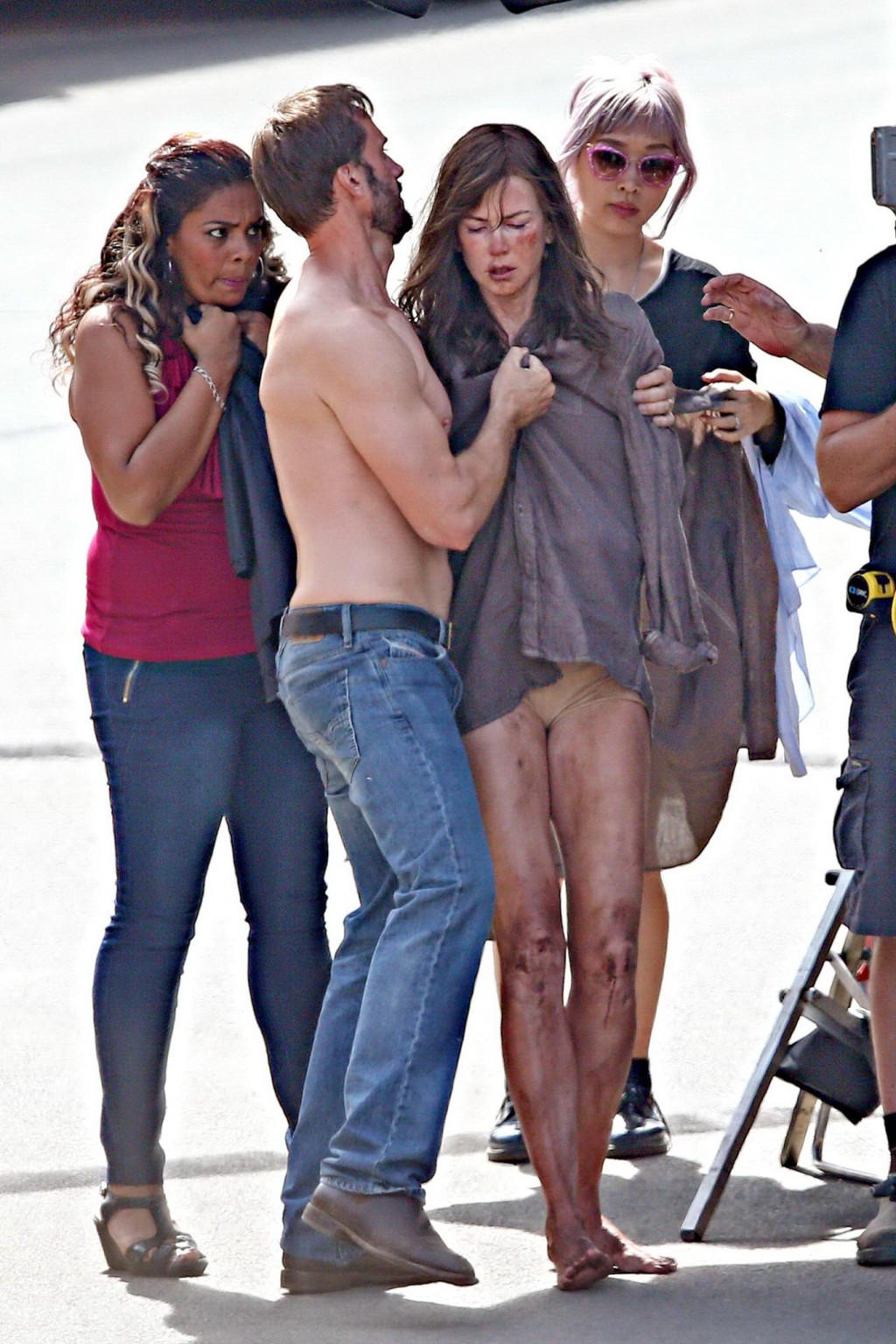 Nicole Kidman all dirty wearing panties and shirt on the Strangerland set in Can #75197885