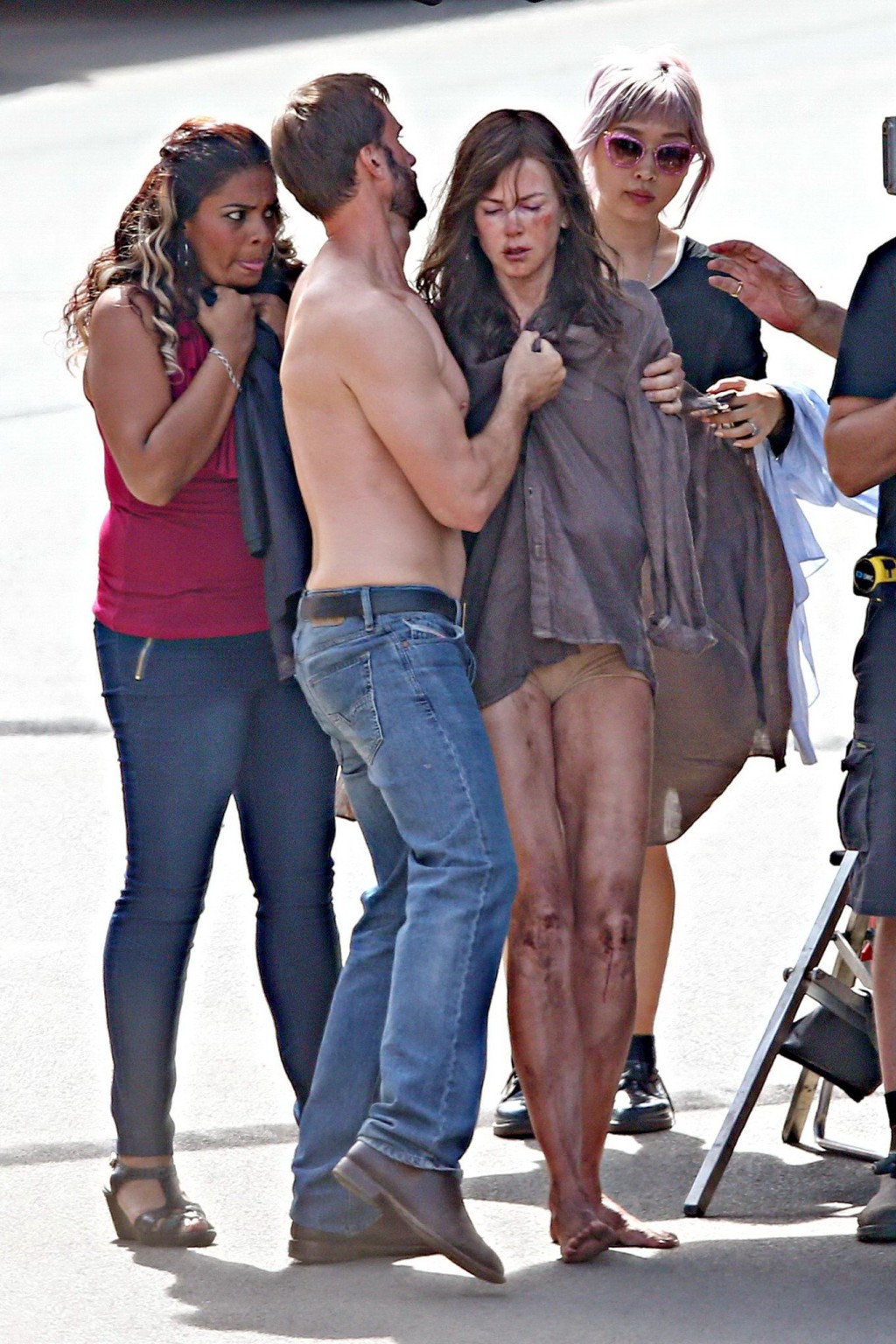 Nicole Kidman all dirty wearing panties and shirt on the Strangerland set in Can #75197891