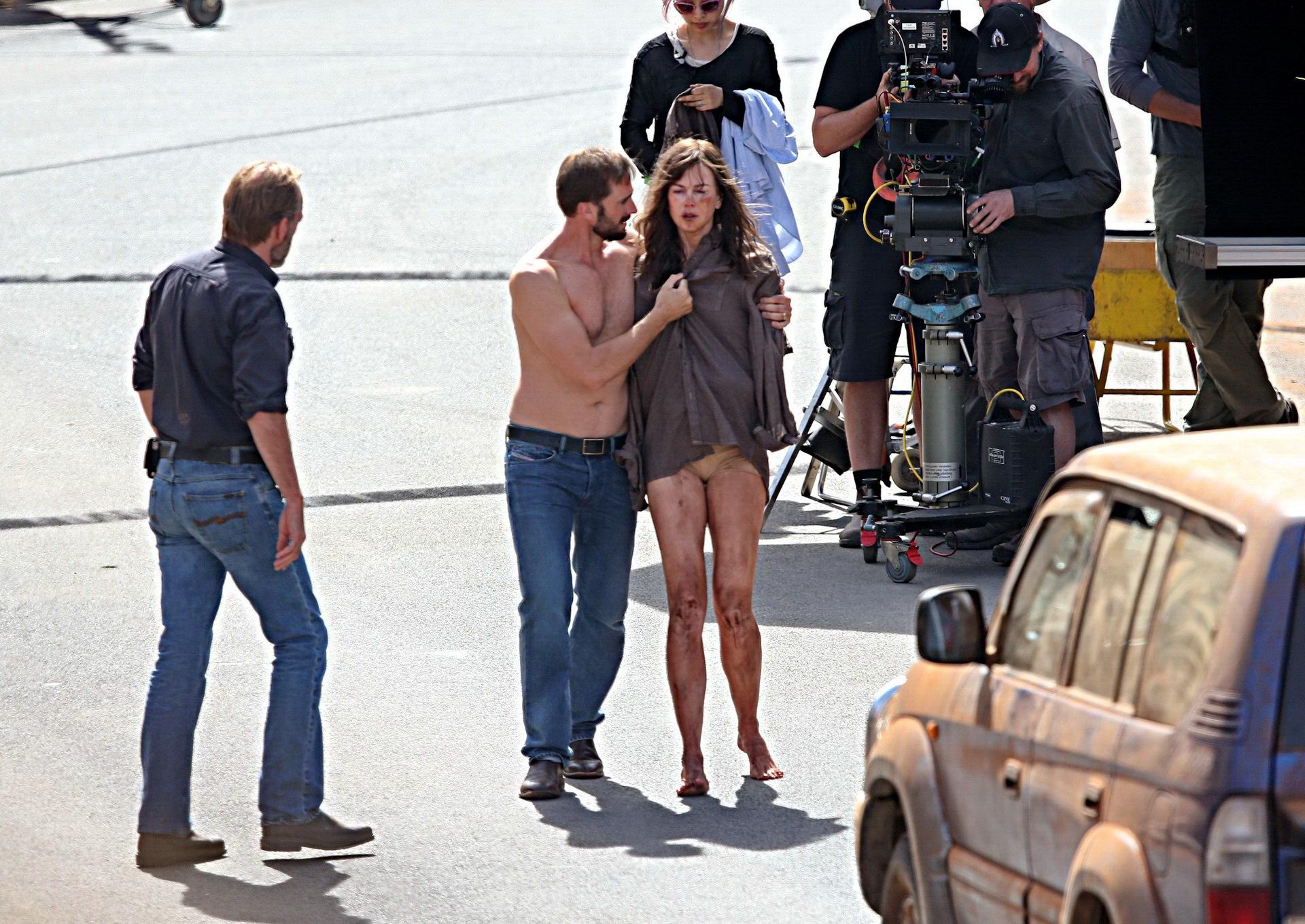 Nicole Kidman all dirty wearing panties and shirt on the Strangerland set in Can #75197910