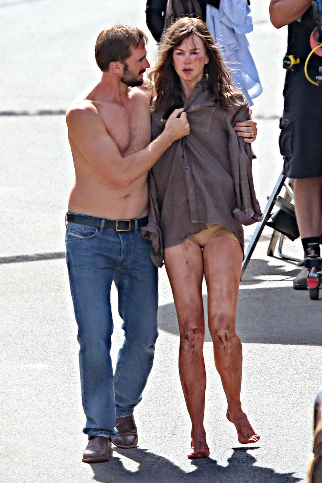 Nicole Kidman all dirty wearing panties and shirt on the Strangerland set in Can #75197914