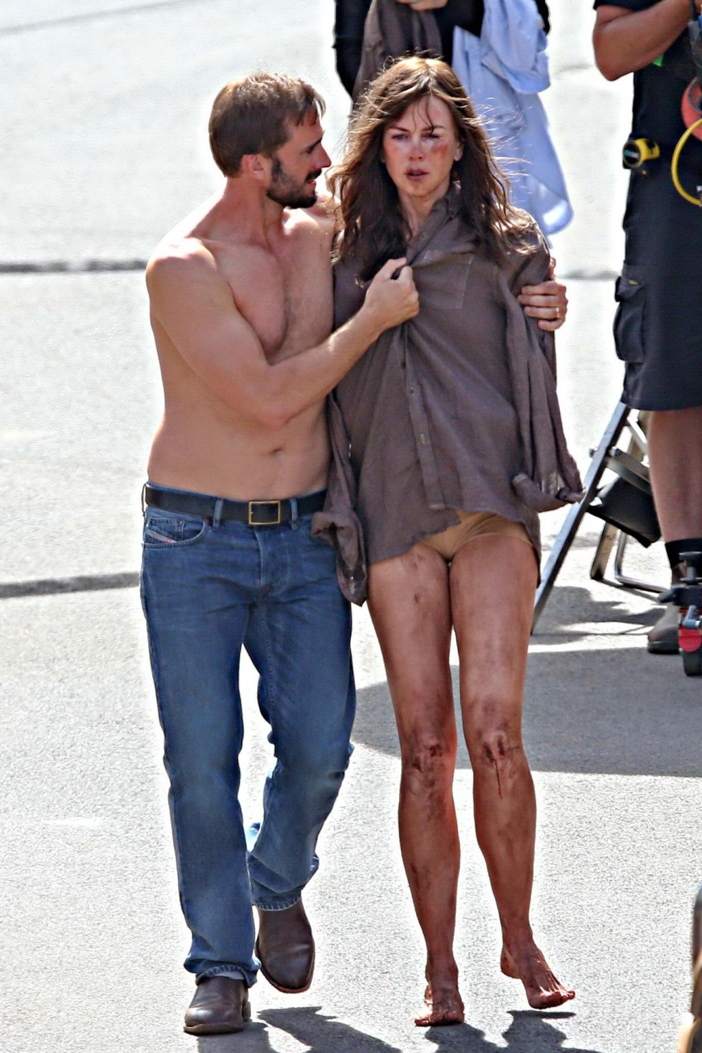 Nicole Kidman all dirty wearing panties and shirt on the Strangerland set in Can #75197923