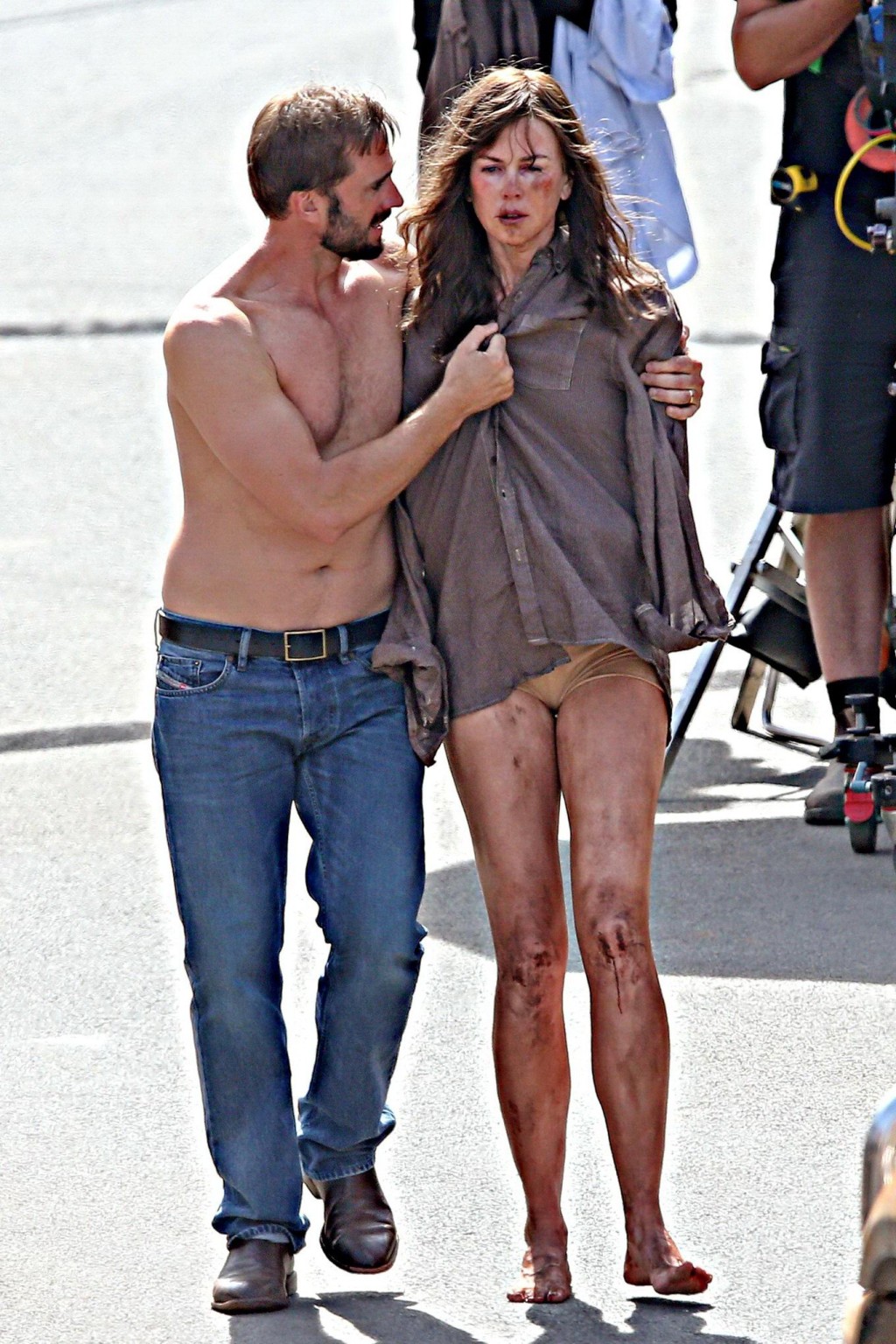 Nicole Kidman all dirty wearing panties and shirt on the Strangerland set in Can #75197930
